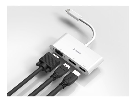 D-Link DUB-V310 - Adapter wideo - USB-C męski do HD-15 (VGA), HDMI, DisplayPort 20-pin żeński - 11 cm - obsługa 4K