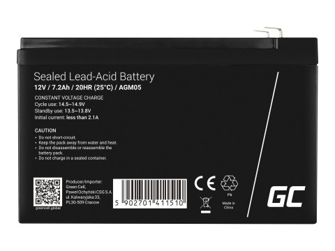 Green Cell - Bateria do UPSa - 1 x bateria - hermetyczny ołowiowo-kwasowy (SLA) - 7.2 Ah - czarny