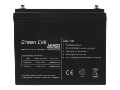 Green Cell - Bateria do UPSa - 1 x bateria - hermetyczny ołowiowo-kwasowy (SLA) - 75 Ah - czarny