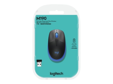 Logitech M190 - Mysz - optyczna - 3 przyciski - bezprzewodowa - odbiornik bezprzewodowy USB - niebieski