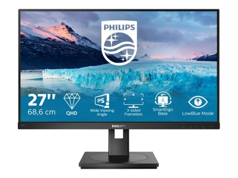 Philips S-line 275S1AE - Monitor LED - 27" - 2560 x 1440 QHD @ 75 Hz - IPS - 250 cd/m² - 1000:1 - 4 ms - HDMI, DVI-D, DisplayPor