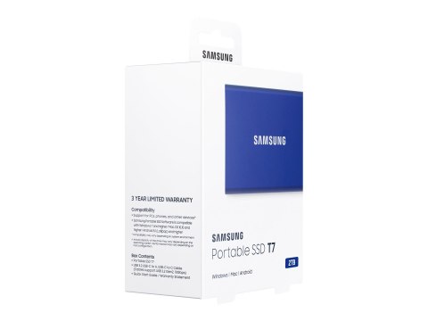Samsung T7 MU-PC2T0H - SSD - zaszyfrowany - 2 TB - zewnętrzny (przenośne) - USB 3.2 Gen 2 (USB-C złącze) - 256 bitów AES - niebi