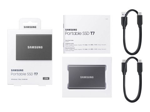 Samsung T7 MU-PC2T0T - SSD - zaszyfrowany - 2 TB - zewnętrzny (przenośne) - USB 3.2 Gen 2 (USB-C złącze) - 256 bitów AES - tytan