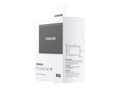Samsung T7 MU-PC2T0T - SSD - zaszyfrowany - 2 TB - zewnętrzny (przenośne) - USB 3.2 Gen 2 (USB-C złącze) - 256 bitów AES - tytan