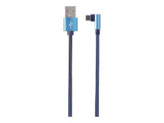 Cablexpert Premium denim - Kabel USB - USB (M) do USB-C (M) kątowe - USB 2.0 - 2.1 A - 1 m - niebieski