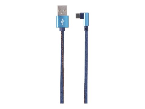 Cablexpert Premium denim - Kabel USB - USB (M) do USB-C (M) kątowe - USB 2.0 - 2.1 A - 1 m - niebieski