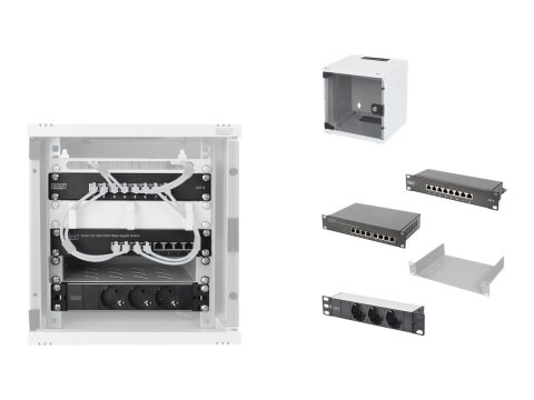 Digitus DN-10-SET-1 - Szafa - 254 mm, 312 x 100 mm (wxd) - z listwa zasilająca, przełącznik sieciowy, panel krosowniczy - do mon