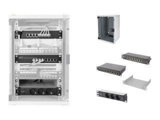 Digitus Network Set - Szafa - z listwa zasilająca, przełącznik sieciowy, panel krosowniczy - do montażu na ścianie - 9U - 10"