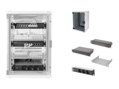 Digitus Network Set - Szafa - z listwa zasilająca, przełącznik sieciowy, panel krosowniczy - do montażu na ścianie - 9U - 10"