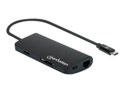 Manhattan USB-C Dock/Hub with Card Reader, Ports (x5): Ethernet, USB-A (3) and USB-C, 5 Gbps (USB 3.2 Gen1 aka USB 3.0), With Po