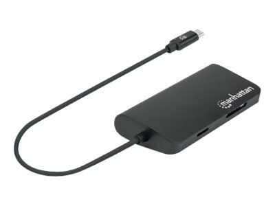 Manhattan USB-C Dock/Hub with Card Reader, Ports (x5): Ethernet, USB-A (3) and USB-C, 5 Gbps (USB 3.2 Gen1 aka USB 3.0), With Po