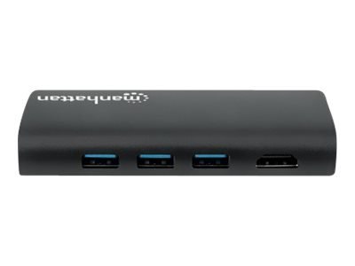 Manhattan USB-C Dock/Hub with Card Reader, Ports (x5): Ethernet, USB-A (3) and USB-C, 5 Gbps (USB 3.2 Gen1 aka USB 3.0), With Po