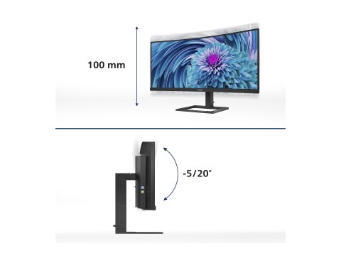 Philips E-line 346E2CUAE - Monitor LED - zaokrąglony - 34" - 3440 x 1440 UWQHD @ 100 Hz - VA - 300 cd/m² - 3000:1 - 1 ms - HDMI,