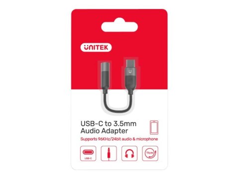 Unitek M1204A - Przejściówka z USB na złącze słuchawkowe - USB-C męski do mini jack żeński - 11 cm - czarny