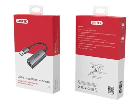 Unitek U1309A - Adapter sieciowy - USB 3.1 Gen 1 - Gigabit Ethernet x 1 - kosmiczna szarość