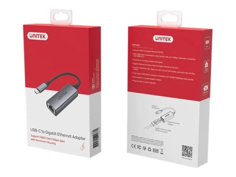 Unitek U1312A - Adapter sieciowy - USB-C 3.1 Gen 1 - Gigabit Ethernet x 1 - kosmiczna szarość
