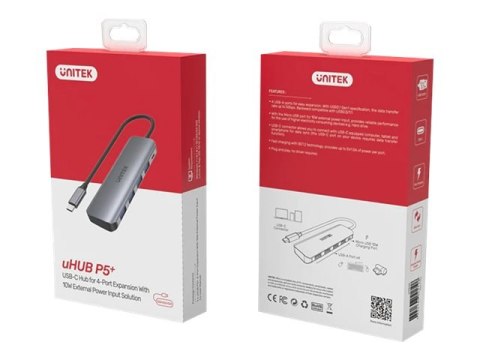 Unitek uHUB P5+ H1107A - Koncentrator - 4 x USB 3.1 Gen 1 + 1 x micro-USB - stacjonarny