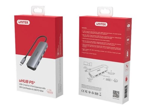 Unitek uHUB P5+ H1107C - Koncentrator - 3 x USB 3.1 Gen 1 + 1 x USB-C 3.1 Gen 1 - stacjonarny