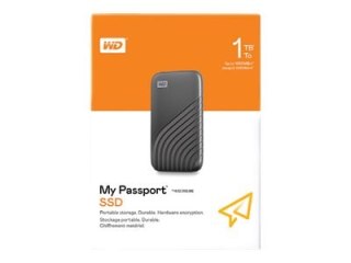 WD My Passport SSD WDBAGF0010BGY - SSD - zaszyfrowany - 1 TB - zewnętrzny (przenośne) - USB 3.2 Gen 2 (USB-C złącze) - 256 bitów
