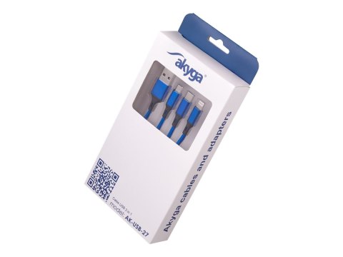 Akyga AK-USB-27 - Kabel Lightning tylko do ładowania - USB Typ A męski do Micro-USB Typ B, Lightning, USB-C męski - 1.2 m - nieb