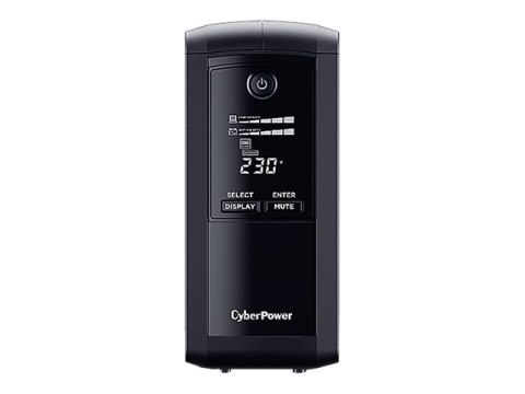 CyberPower Value Pro VP1000ELCD-FR - UPS - AC 230 V - 550 wat - 1000 VA - 1 faza - RS-232, USB - złącza wyjściowe: 4 - czarny