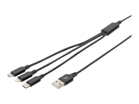 DIGITUS - Kabel Lightning - USB męski do Micro-USB Typ B, Lightning, USB-C męski - 1 m - czarny - obsługa Zasilania