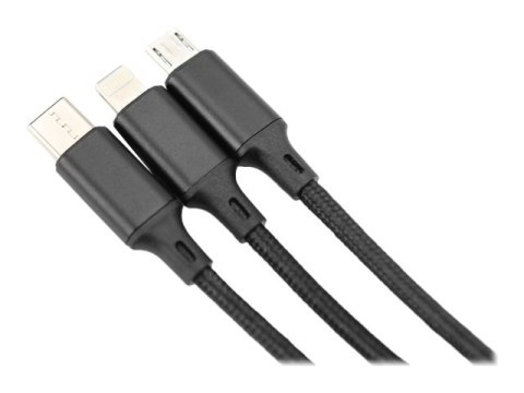 DIGITUS - Kabel Lightning - USB męski do Micro-USB Typ B, Lightning, USB-C męski - 1 m - czarny - obsługa Zasilania