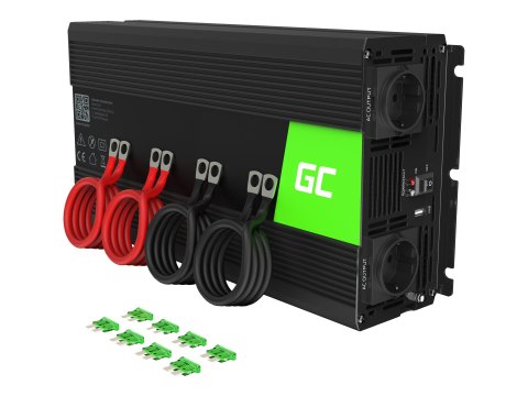 Green Cell - Inwerter DC na AC - 12 V - 2000 wat - złącza wyjściowe: 2 - czarny
