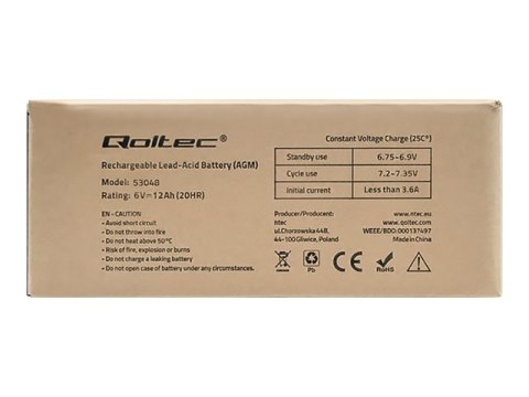 Qoltec 53048 - Bateria do UPSa - 1 x bateria - kwasowo-ołowiowy - 12 Ah