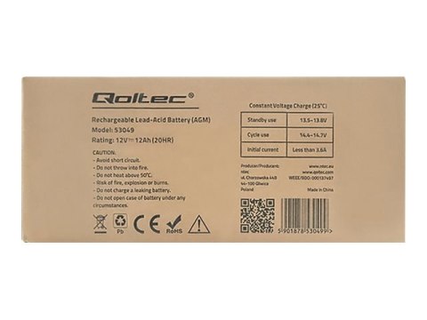 Qoltec 53049 - Bateria do UPSa - 1 x bateria - kwasowo-ołowiowy - 12 Ah