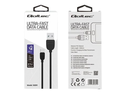 Qoltec - Kabel USB - USB-C (M) do USB (M) - 1.2 m - czarny
