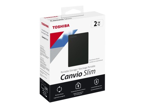 Toshiba Canvio Slim - Dysk twardy - 2 TB - zewnętrzny (przenośne) - 2,5" - USB 3.2 Gen 1 - czarny