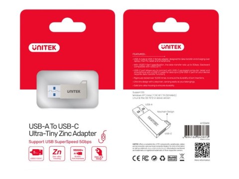 Unitek - Przejściówka USB - USB Typ A (M) do USB-C (F) - USB 3.1 - srebrny