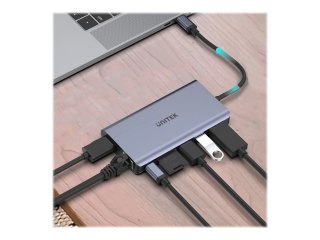 Unitek uHUB S7+ 7-in-1 USB-C Ethernet Hub with MST Dual Monitor, 100W Power Delivery and Card Reader - Stacja dokująca - USB-C -