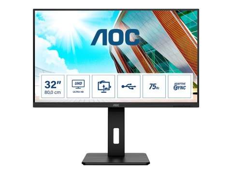 AOC U32P2 - Monitor LED - 31.5" - 3840 x 2160 4K @ 60 Hz - VA - 350 cd/m² - 3000:1 - 4 ms - 2xHDMI, DisplayPort - głośnik(i) - c