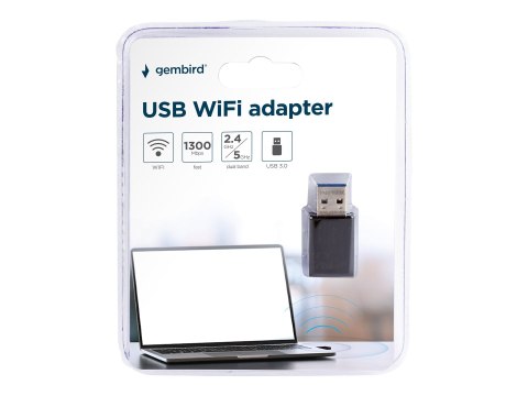 Gembird WNP-UA1300-01 - Adapter sieciowy - USB 3.0 - Wi-Fi 5