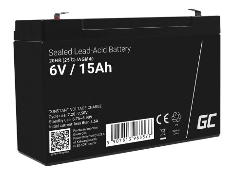 Green Cell - Bateria systemu alarmowego - kwasowo-ołowiowy - 15 Ah