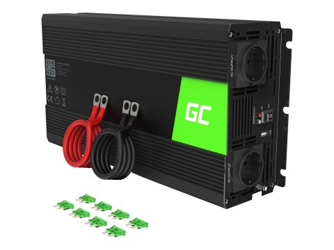 Green Cell - Inwerter DC na AC - 12 V - 1500 wat - złącza wyjściowe: 2 - czarny