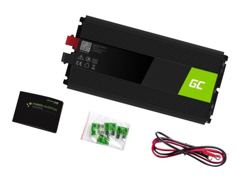 Green Cell - Inwerter DC na AC - 12 V - 1500 wat - złącza wyjściowe: 2 - czarny