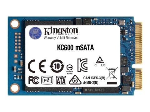 Kingston KC600 - SSD - zaszyfrowany - 1024 GB - wewnętrzny - mSATA - SATA 6Gb/s - 256 bitów AES - TCG Opal Encryption, Self-Encr