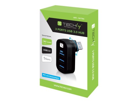 TECHly Mini Rotating Hub - Koncentrator - 3 x SuperSpeed USB 3.0 - stacjonarny