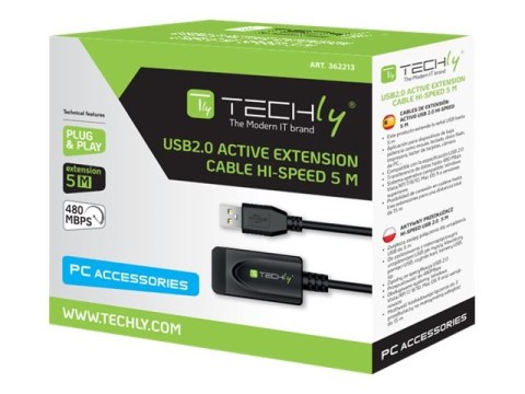 TECHly - Przedłużacz kabla USB - USB (F) do USB (M) - USB 2.0 - 5 m - aktywny - czarny