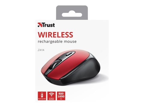 Trust Zaya - Mysz - prawo i leworęczna - optyczna - 4 przyciski - bezprzewodowa - 2.4 GHz - odbiornik bezprzewodowy USB - czerwo