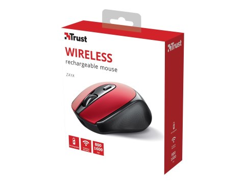Trust Zaya - Mysz - prawo i leworęczna - optyczna - 4 przyciski - bezprzewodowa - 2.4 GHz - odbiornik bezprzewodowy USB - czerwo