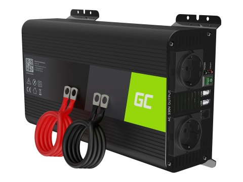 Green Cell PRO - Inwerter DC na AC - DC 12 V - 2000 wat - złącza wyjściowe: 2 - czarny
