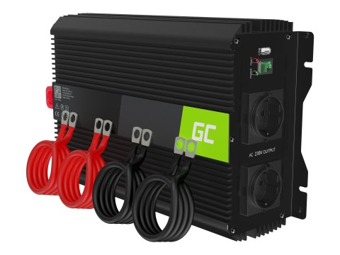 Green Cell PRO - Inwerter DC na AC - DC 12 V - 3000 wat - złącza wyjściowe: 2 - czarny