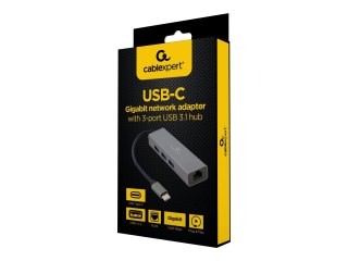 Cablexpert A-CMU3-LAN-01 - Koncentrator - 3 x USB 3.1 Gen 1 + 1 x 10/100/1000 - stacjonarny