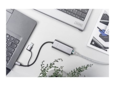 DIGITUS DN-3028 - Adapter sieciowy - USB-C / USB-A - 2.5GBase-T - szary