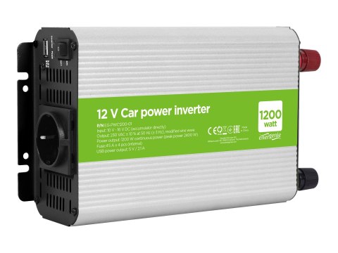 EnerGenie EG-PWC1200-01 - Inwerter DC na AC - DC 12 V - 1200 wat - złącza wyjściowe: 2