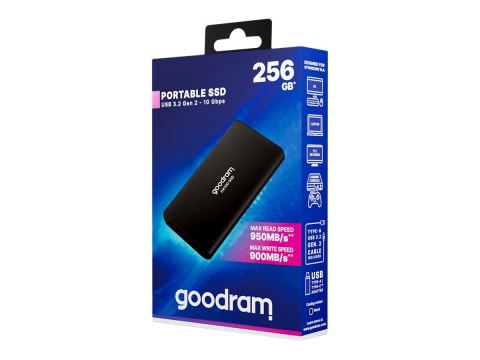 GOODRAM HX100 - SSD - 256 GB - zewnętrzny (przenośne) - M.2 2242 - USB 3.2 Gen 2 (USB-C złącze) - czarny